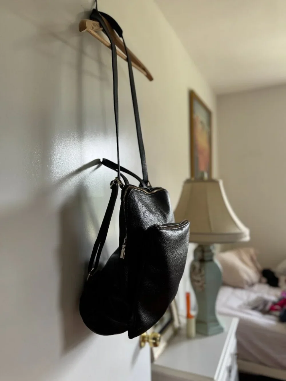 Black Genuine Italian Leather 2 in 1 Backpack & Shoulder Bag